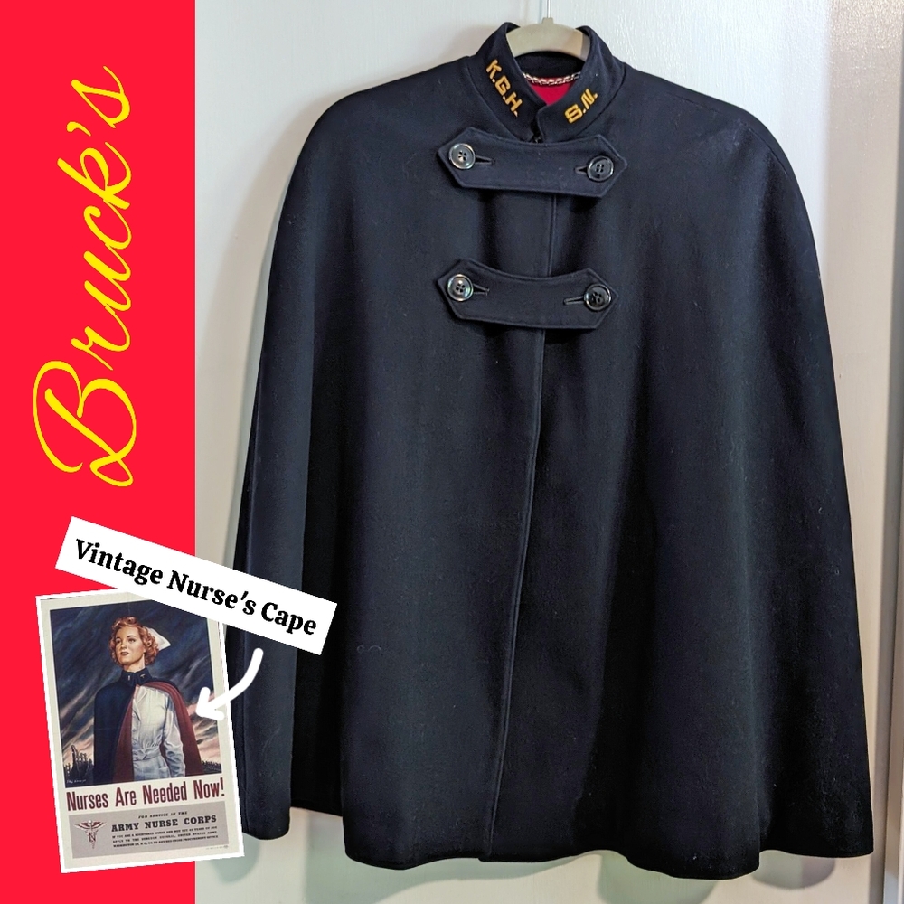 Rare Vintage Bruck's Embroidered Military Nurse Cape